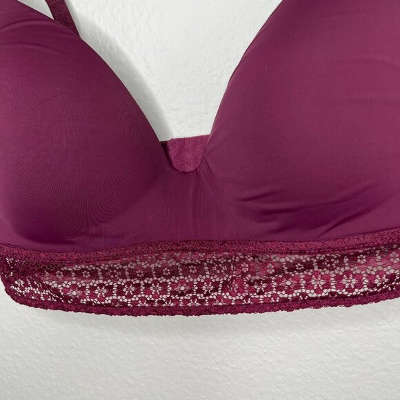 Victorias Secret Burgundy Long Line Lace Trim No Wire Bra 36C - Picture 3 of 9
